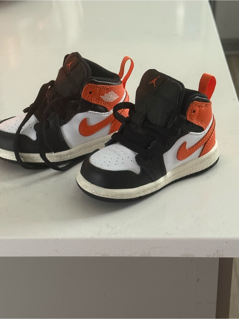 Jordan Kids Black White Orange High-Top Sneakers